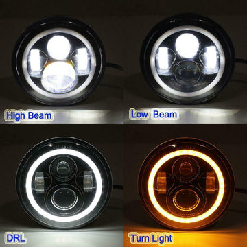7″ Round LED Headlight with 4 Projectors, DRL & Angel Eyes | Universal Fit for Bikes & Jeeps
