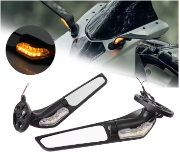 Wind Wings LED Fairing Side View Mirrors – Small Size (SM-10) | Stylish Motorcycle Mirrors with Built-in Indicators