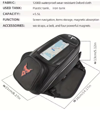 MOTO Centric Magnetic Tank Bag with Straps (TB-05) | Waterproof Motorcycle Travel Bag