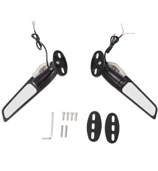 Wind Wings LED Fairing Side View Mirrors – Small Size (SM-10) | Stylish Motorcycle Mirrors with Built-in Indicators