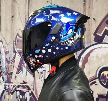 Jiekai JK902 Blue Shark Flip Up Helmet – DOT Certified, Dual Visor, Bluetooth Ready