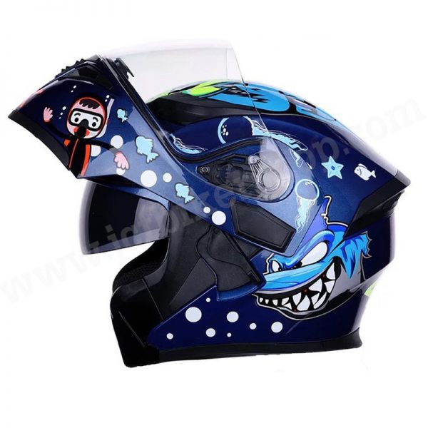 Jiekai JK902 Blue Shark Flip Up Helmet – DOT Certified, Dual Visor, Bluetooth Ready