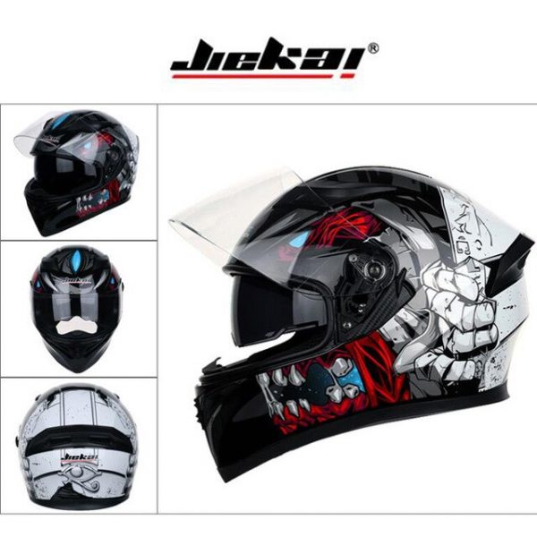 Jiekai JK 316 Jaw White Flip Up Helmet – DOT Certified, Dual Visor, Bluetooth Ready