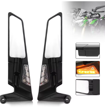 Wind Wings LED Side View Mirrors – Large Size (SM-24) | Stylish Motorcycle Mirrors with Built-in LED Indicators