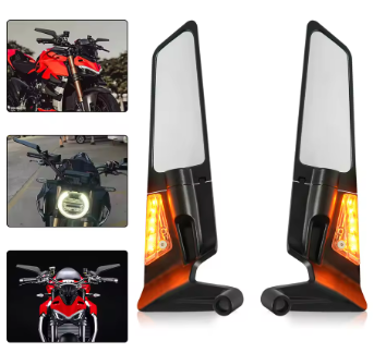 Wind Wings LED Side View Mirrors – Large Size (SM-24) | Stylish Motorcycle Mirrors with Built-in LED Indicators