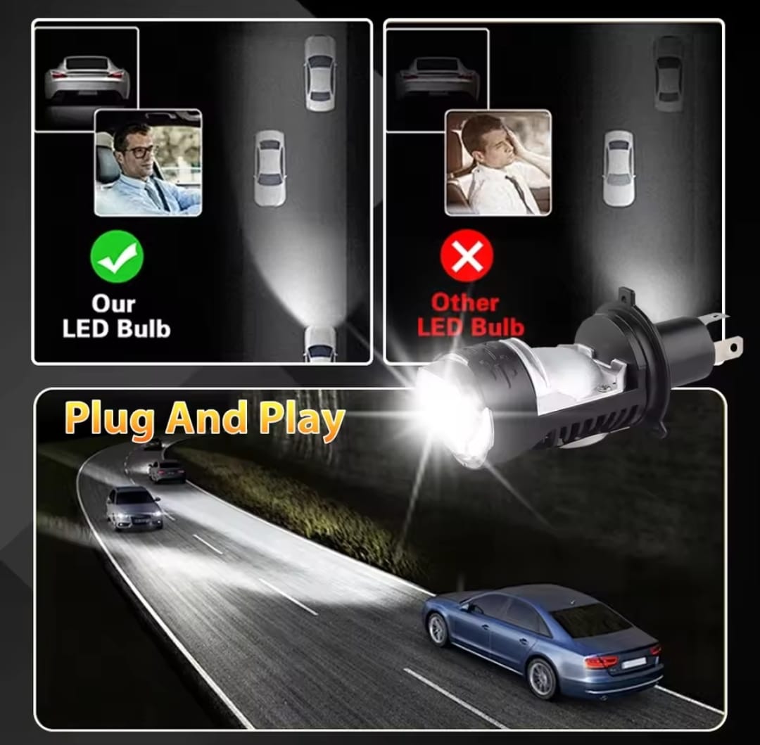Upgrade H4 LED Lens Projector Headlight Bulb | Mini Focus Car & Motorcycle Headlamp( 1 Piece)