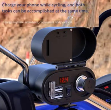 Cigarette Lighter Charger with Dual USB Port & Voltmeter-Clock – Motorcycle Power Adapter