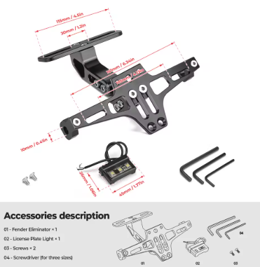 Aluminium Tail Tidy – Number Plate Mount Bracket Holder for Motorcycles