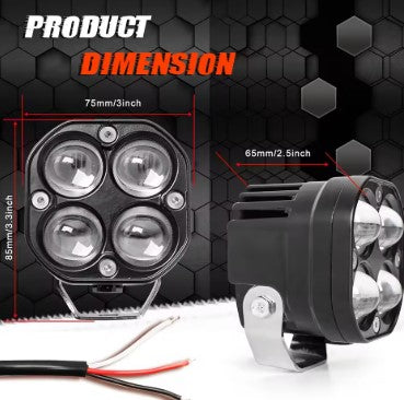 HJG 4 Lens LED Projector (EL-07) – High-Intensity Auxiliary Lights with Mounts for Motorcycles