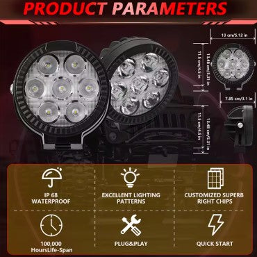 7 LED Motoflash Auxiliary Lights (EL-20) – 100W High-Power External LED with Removable Lens