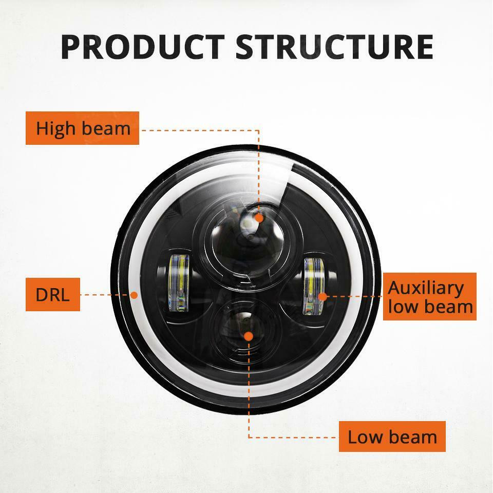 7″ Round LED Headlight with 4 Projectors, DRL & Angel Eyes | Universal Fit for Bikes & Jeeps