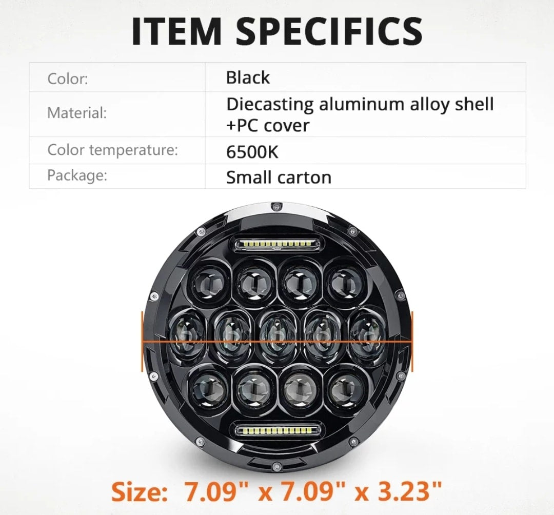 7" Panel LED Light with 13 LEDs | Universal Motorcycle & Car Headlamp