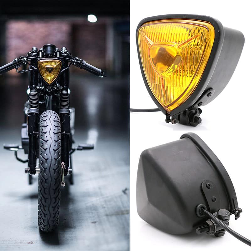 Universal Motorcycle Headlight H11 – Triangle Metal Body for Chopper, Cafe Racer, Bobber & Brat