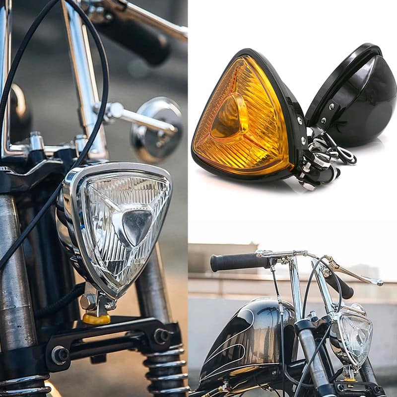 Universal Motorcycle Headlight H11 – Triangle Metal Body for Chopper, Cafe Racer, Bobber & Brat
